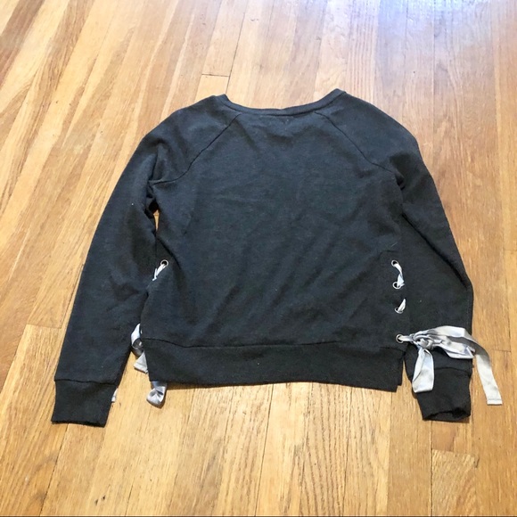Aerie | Side Lace Up Ribbon Dark Gray Sweatshirt S - Picture 4 of 4